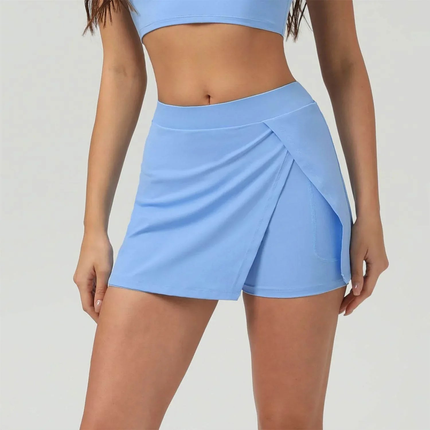 Side Slits Tennis Skirt with Shorts and Pockets -