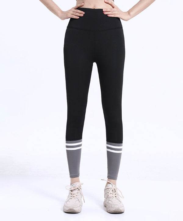High Waist Contrasting Colors Striped Sports Leggings