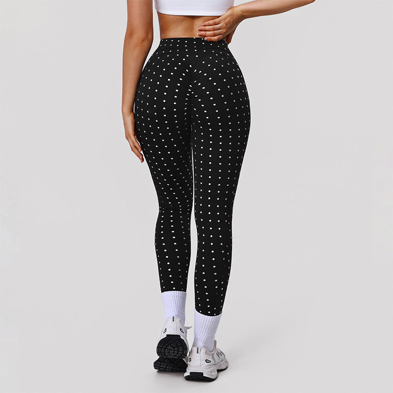 Silver Polka Dot Yoga Leggings Cross-cut Black Workout Pants