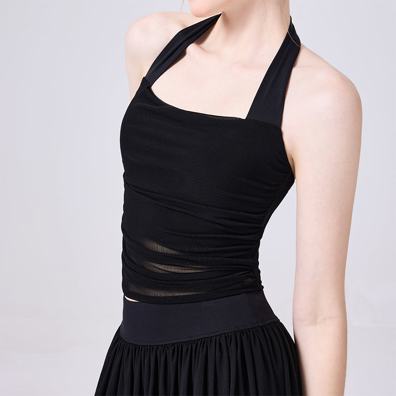Halter Mesh Crop Tank Top Backless Slim Fit Sleeveless Shirt -