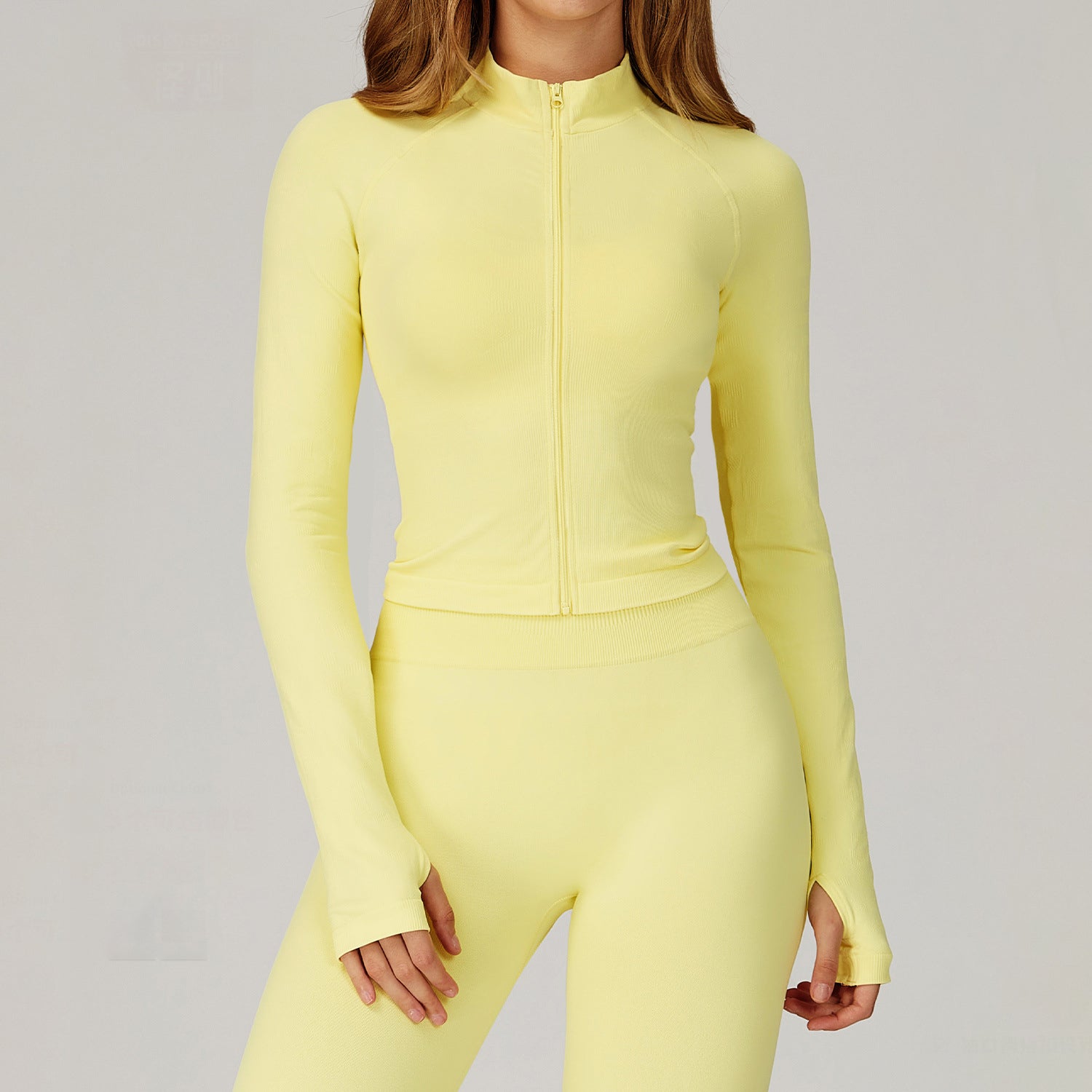 Zip Up Slim Athletic Jacket Yoga Crop Top with Thumb Hole