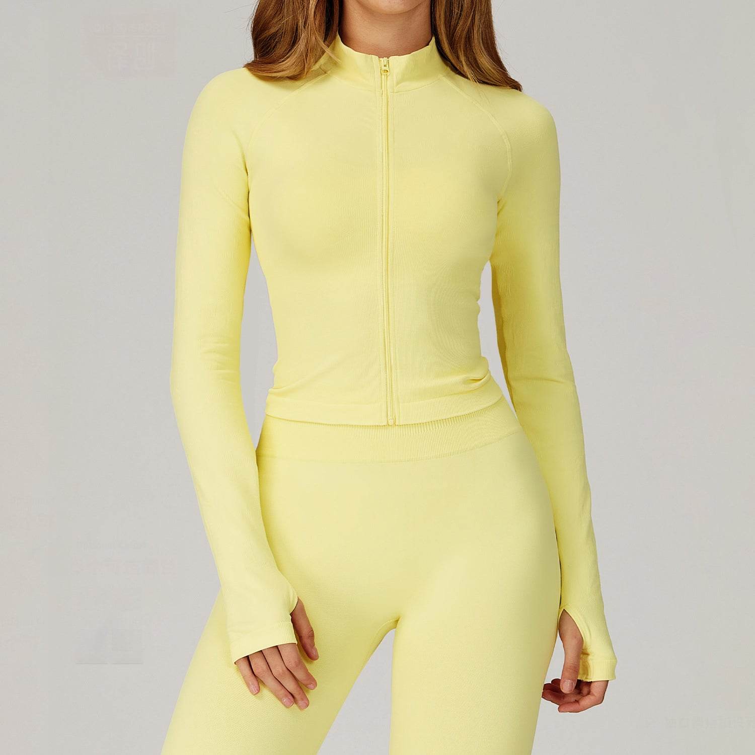 Zip Up Slim Athletic Jacket Yoga Crop Top with Thumb Hole
