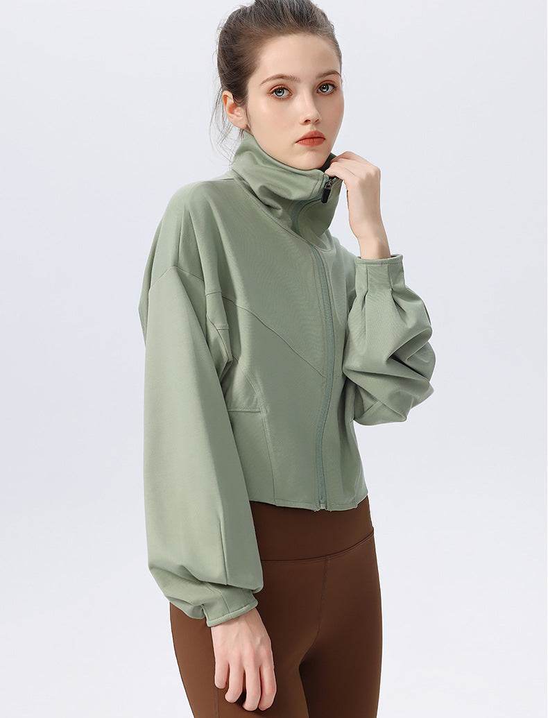 Casual Loose Sports Jacket with High Collar and Zipper