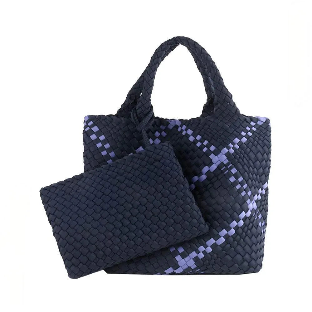 Woven Tote Bag and Purse Neoprene Handbag - Dark Blue