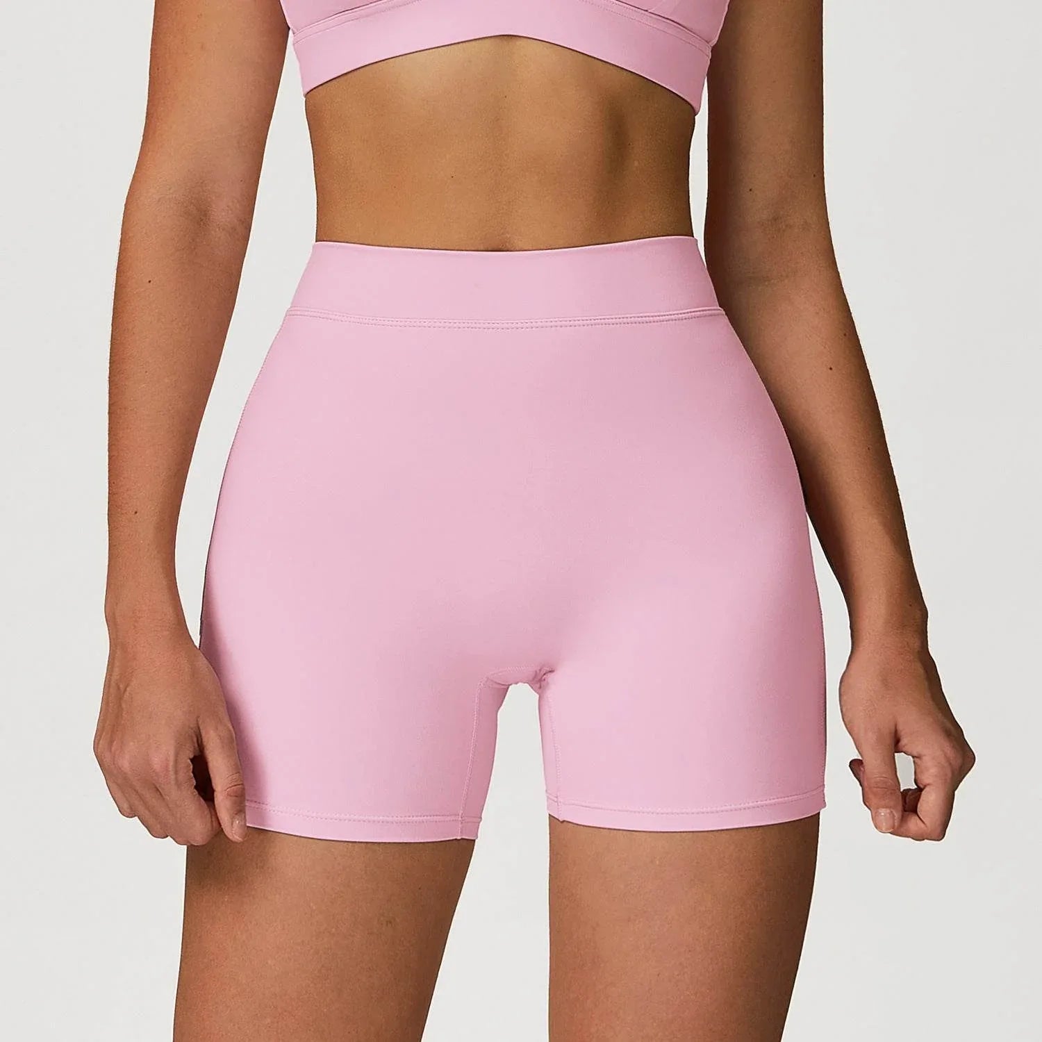 No Front Seam High Waist Yoga Shorts - Cherry Blossom Pink