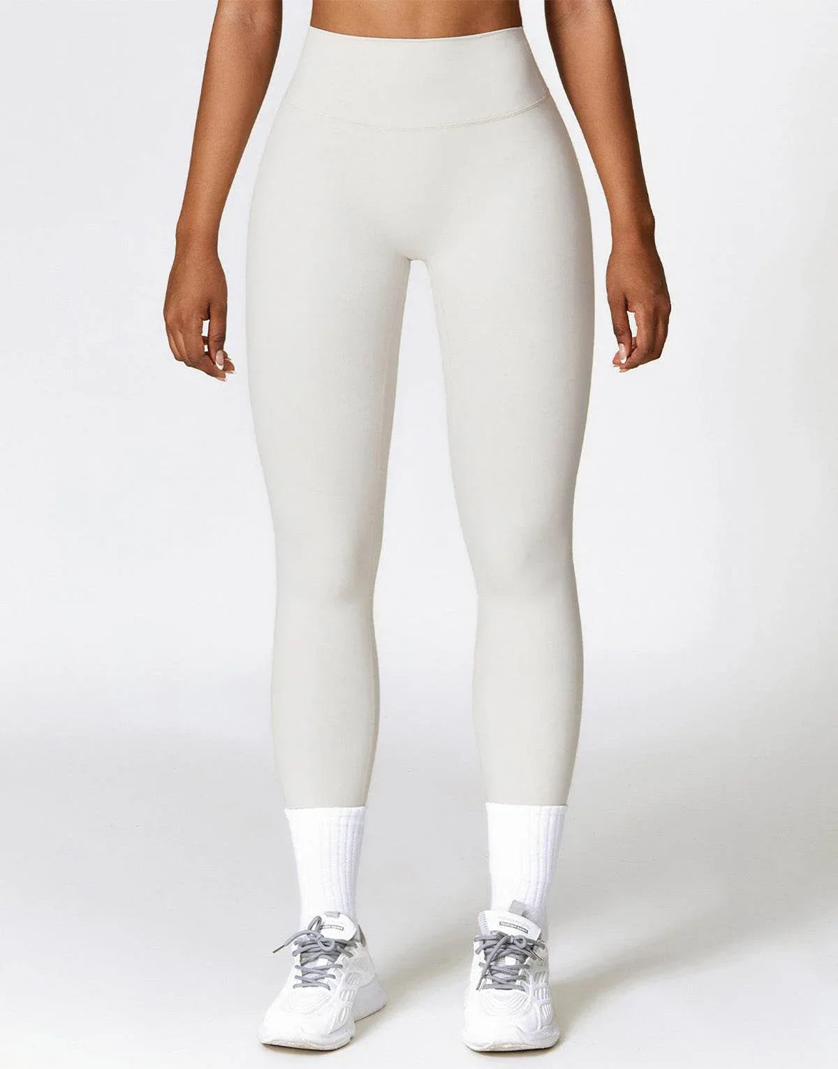 No Front Seam High Waist Sports Leggings - Pearl Gray