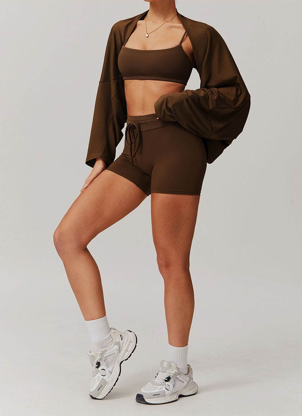 Sports Sets with Long Sleeve T-Shirts and Tight Shorts