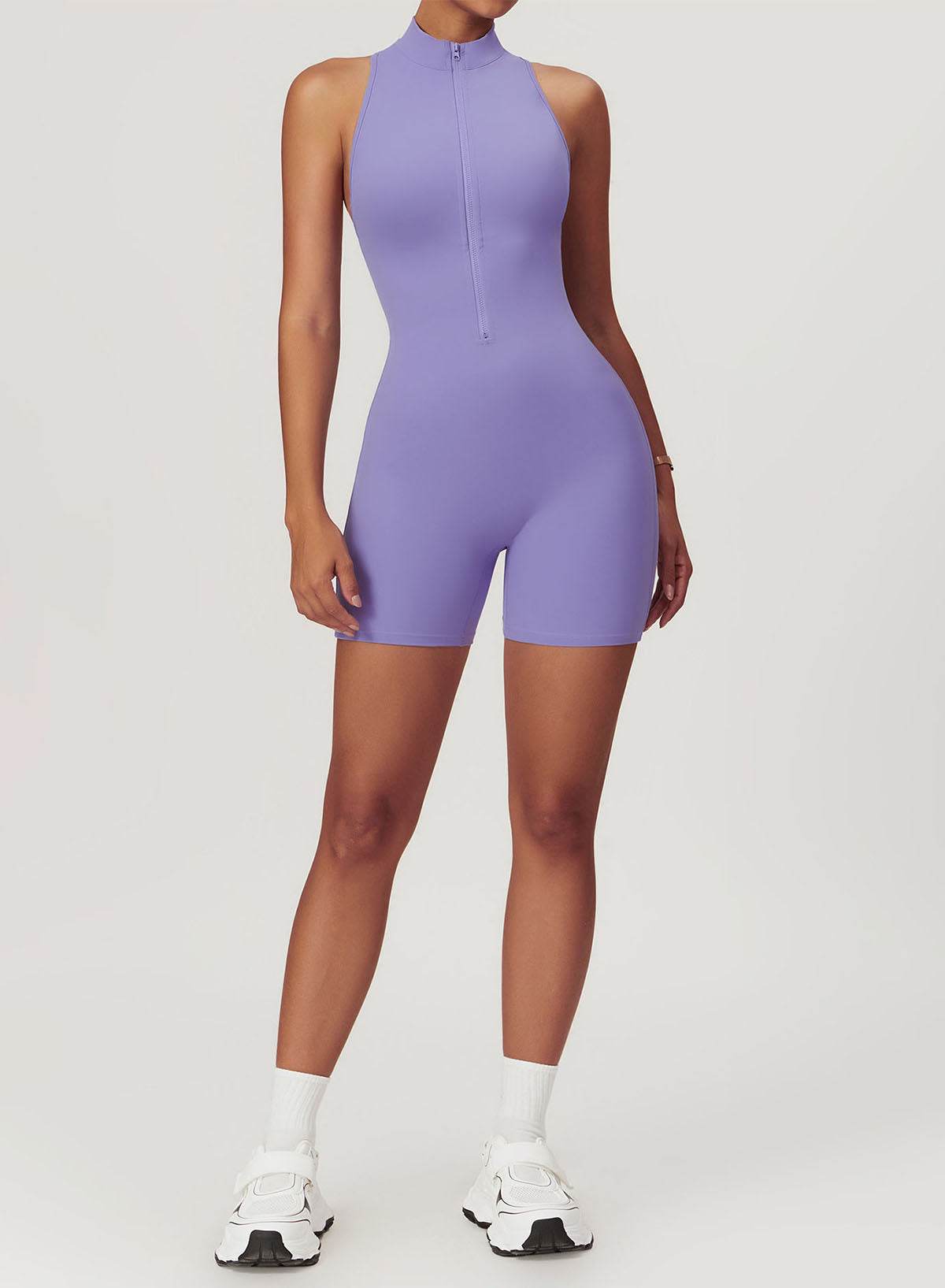 Zip Up Sleeveless Workout Shorts Jumpsuit