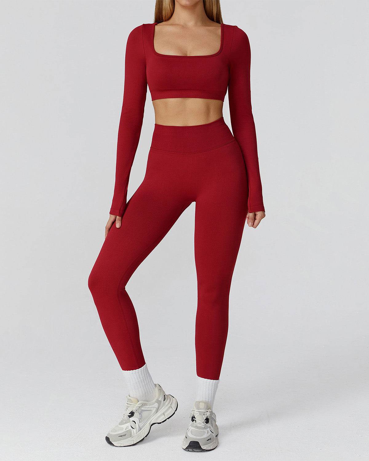Athletic Wear with Long Sleeve Crop Top and Legging