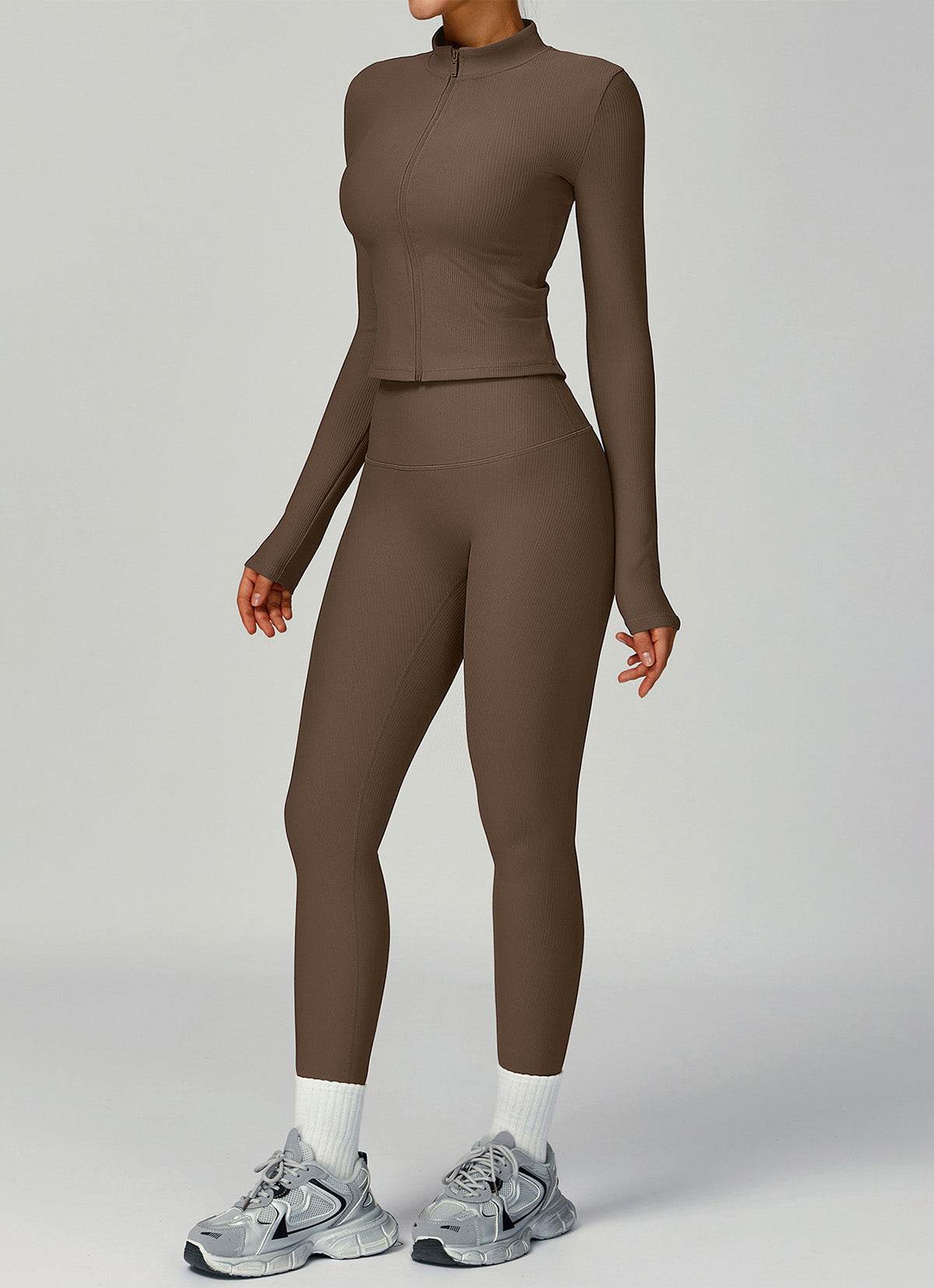 Ribbed Activewear Set with Running Jacket and Legging