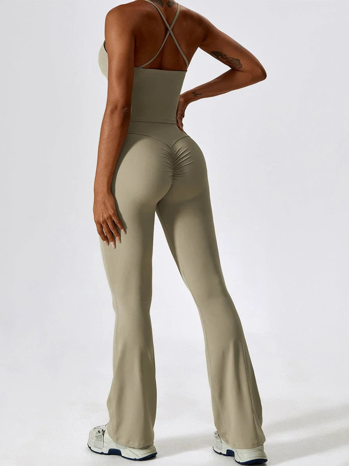 Sport Set with Crossover Strap Tank Top and Flared Pant -