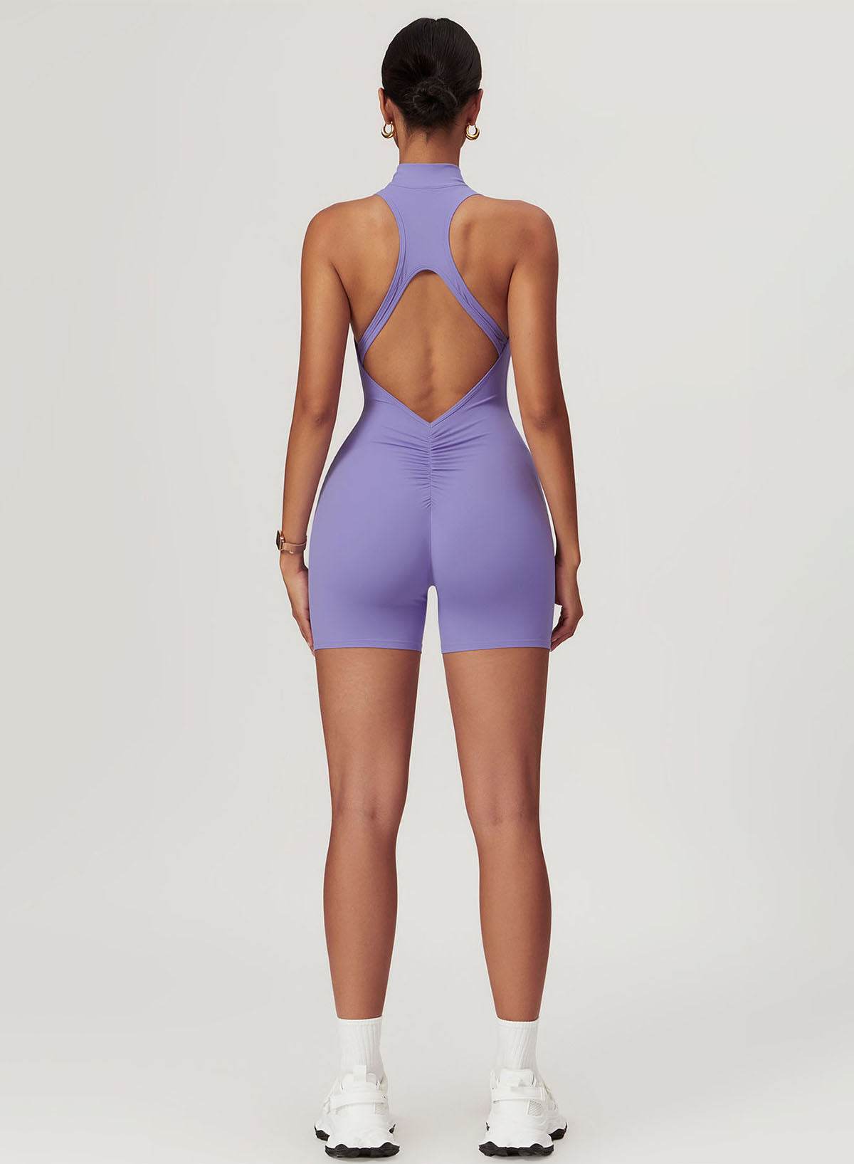 Zip Up Sleeveless Workout Shorts Jumpsuit
