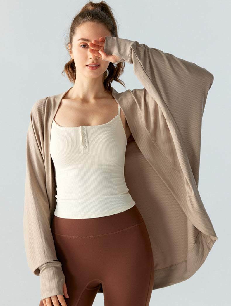 Sport Shawl with Thumb Cuffs Long Sleeve Cardigan Outerwear