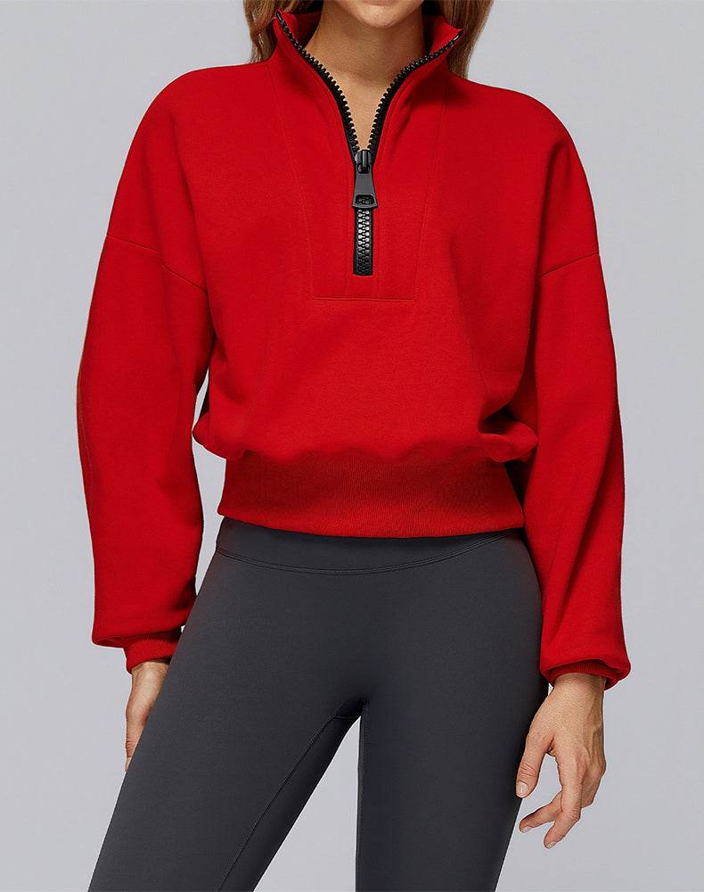 Half Zip Crop Hoodies Long Sleeve Pullover Cropped Top