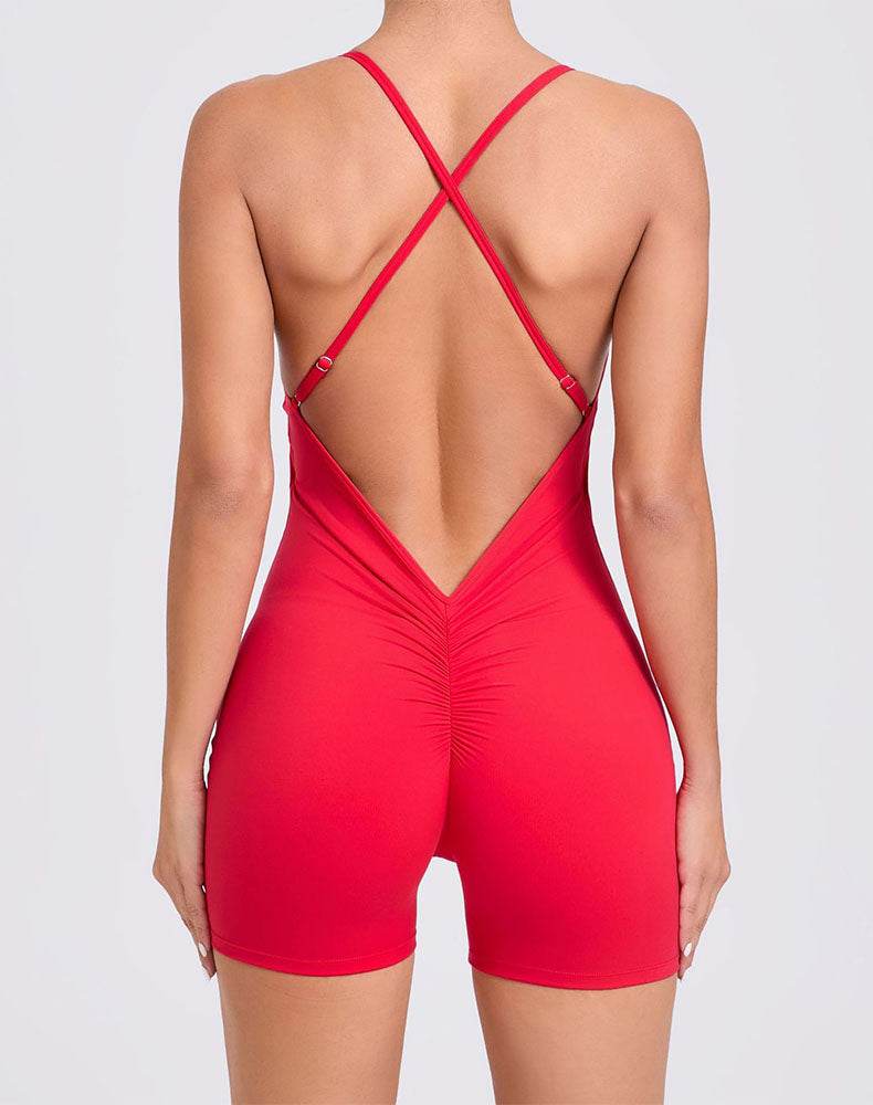 Criss Cross Short Bodysuit One Piece Yoga Jumpsuit -