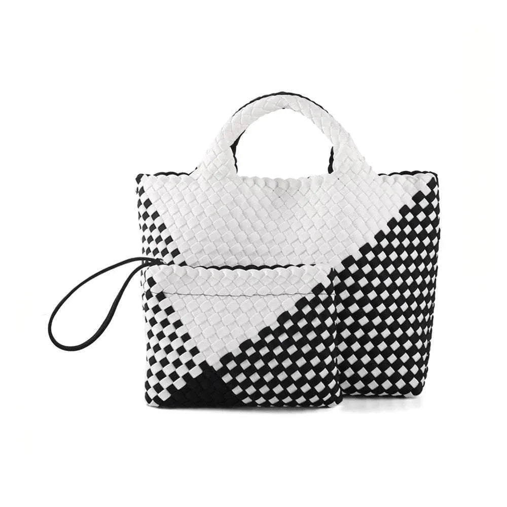 Handmade Woven Tote Bag Neoprene Handbag - Black