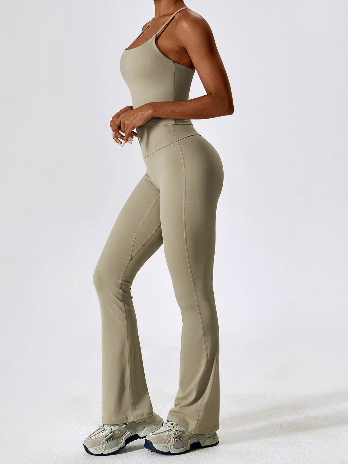 Sport Set with Crossover Strap Tank Top and Flared Pant -