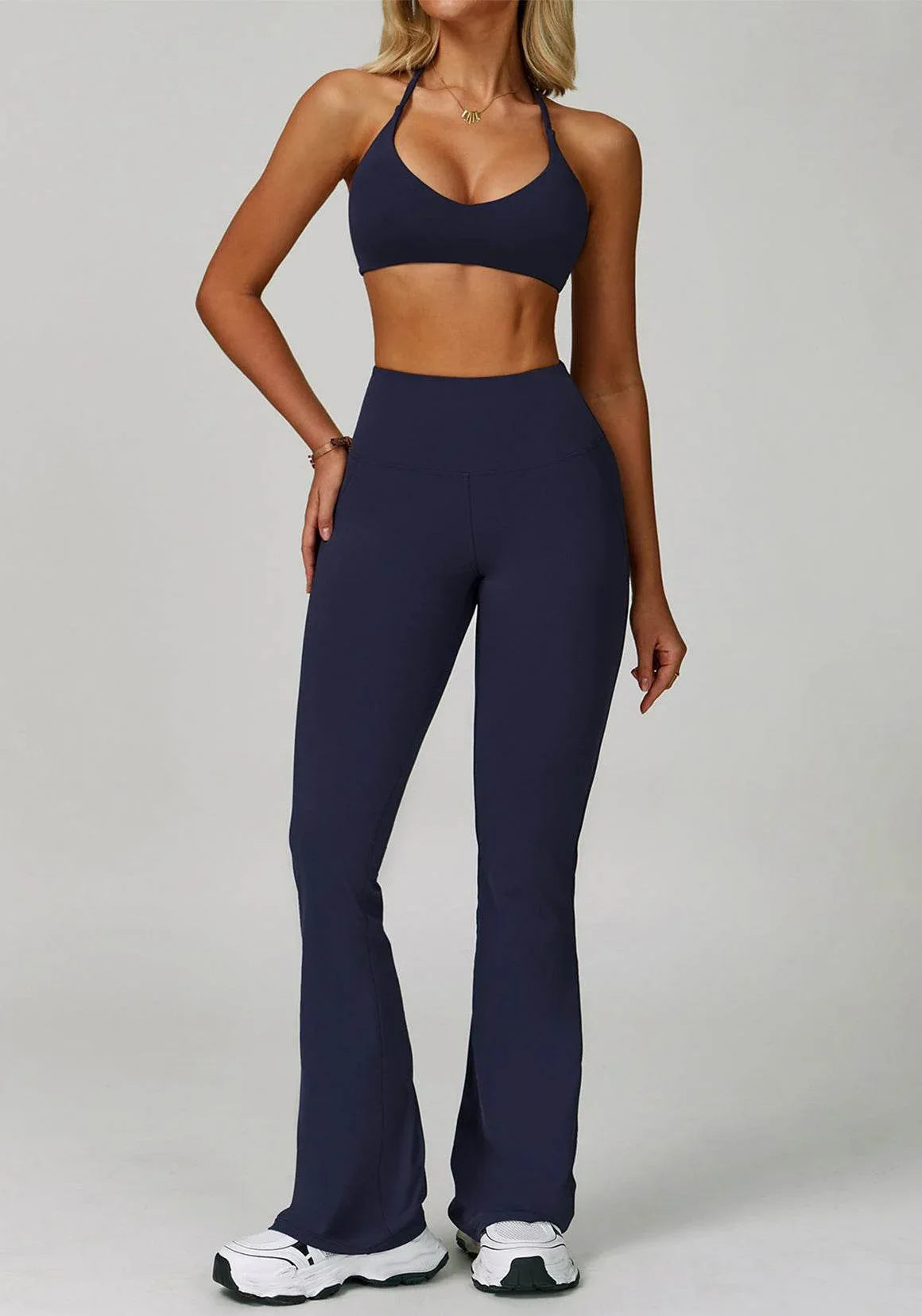 Activewear Set with Cross Back Sports Bra and Flared Pant -