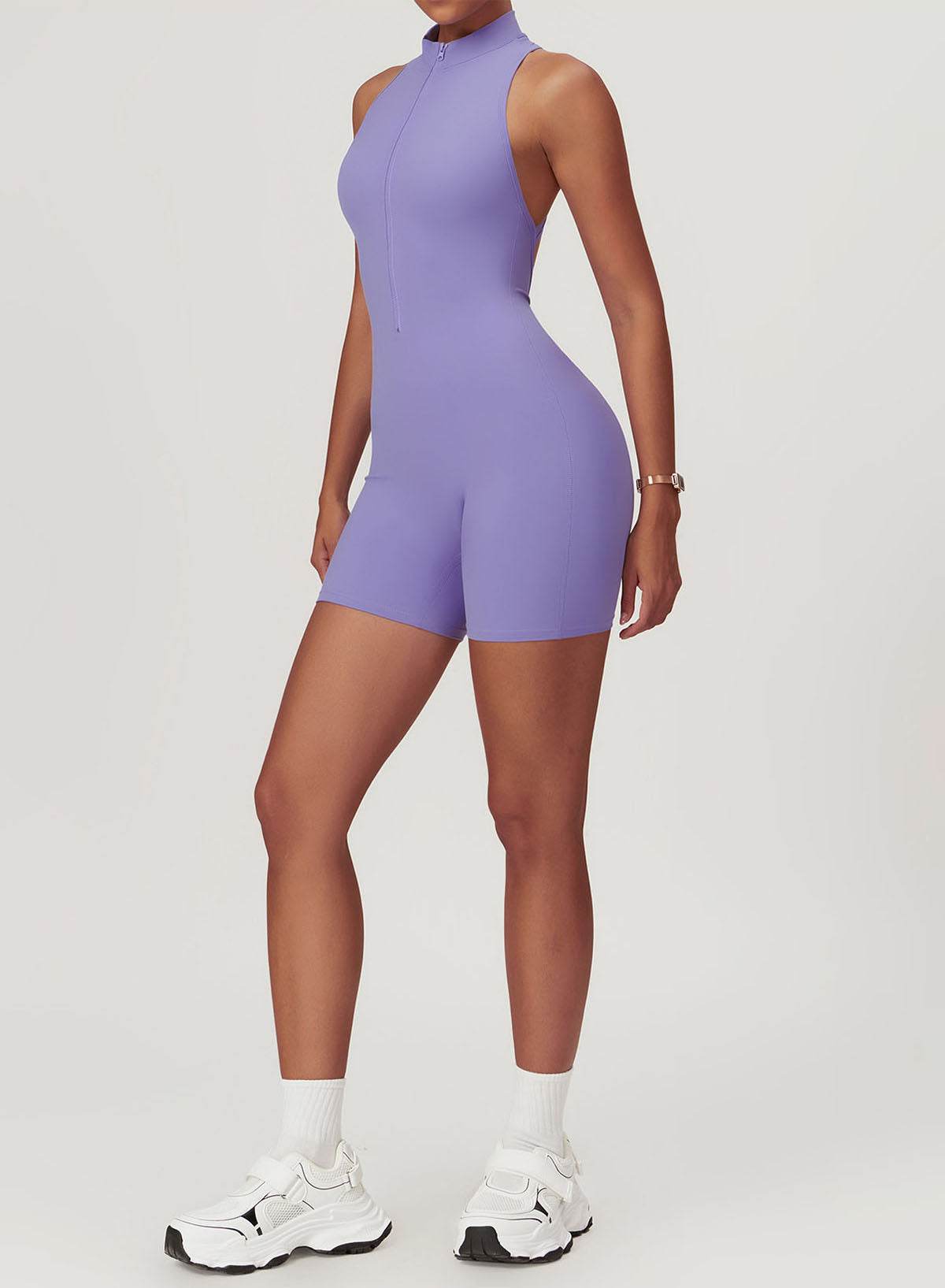 Zip Up Sleeveless Workout Shorts Jumpsuit