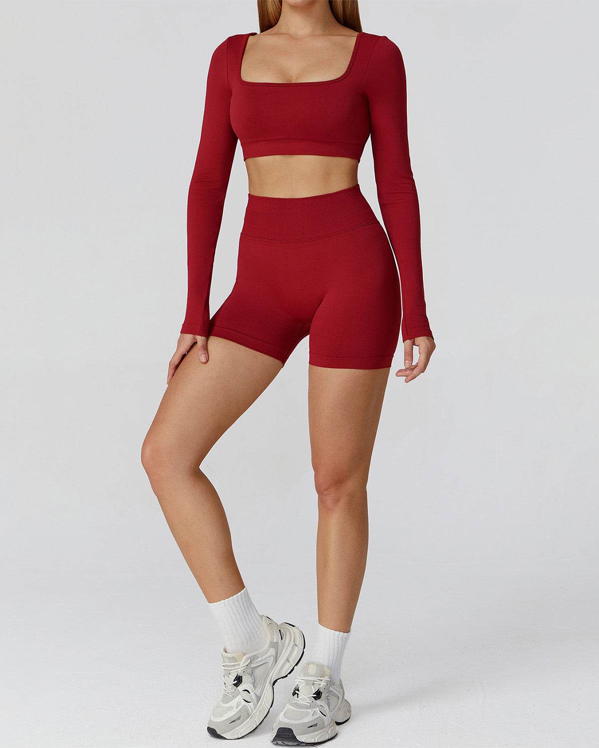 Athletic Wear with Long Sleeve Crop Top and Short