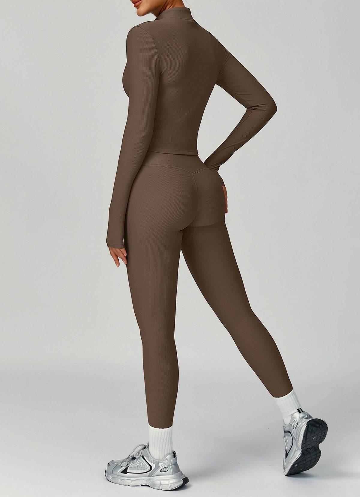 Ribbed Activewear Set with Running Jacket and Legging