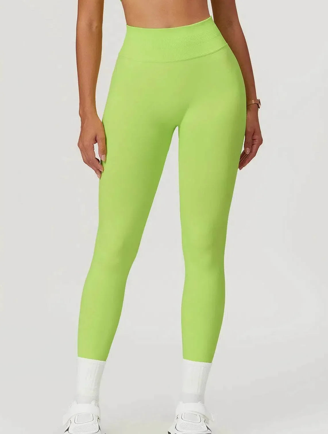 High Waist Athletic Leggings - Fluorescent Green