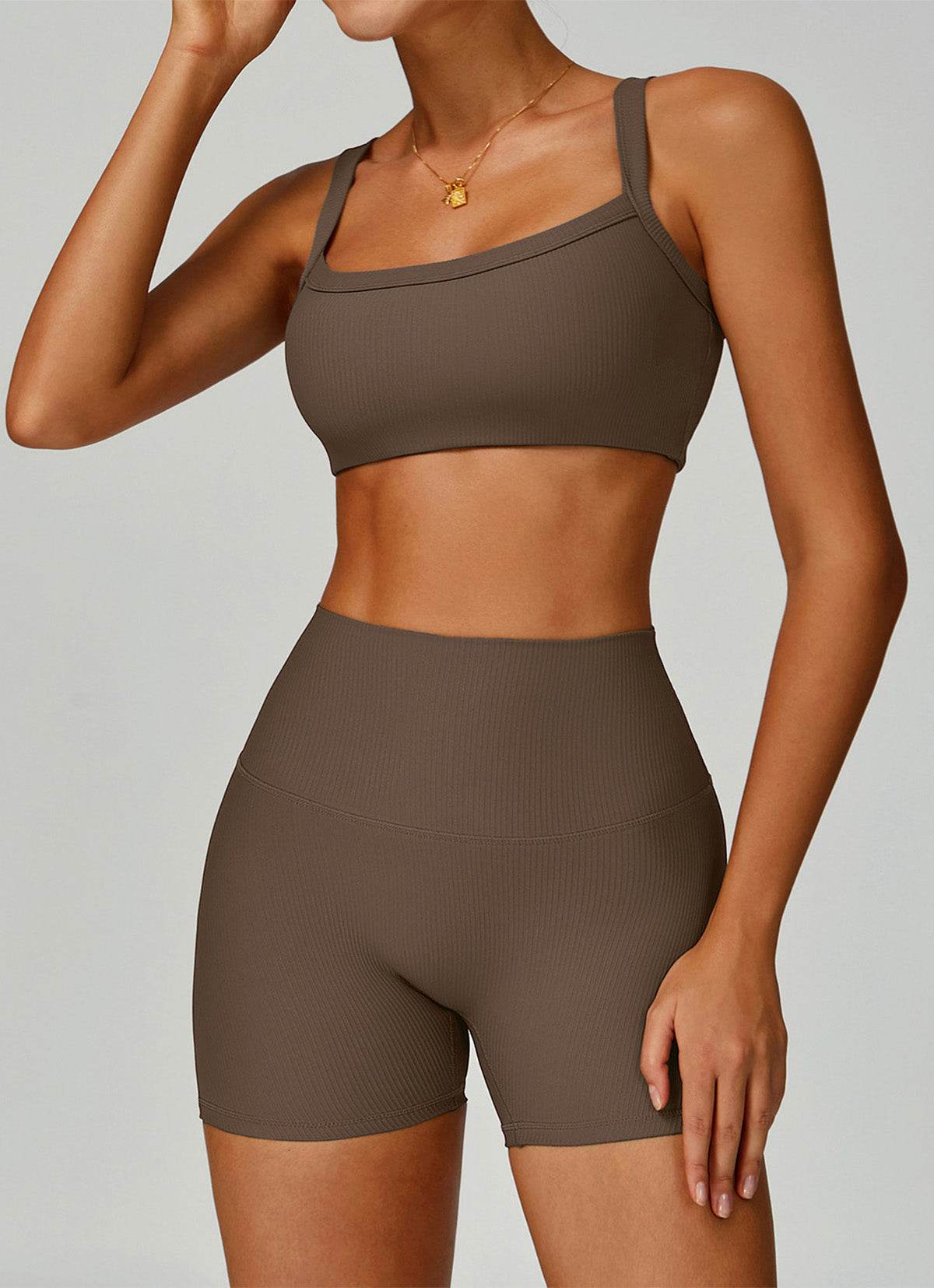 Ribbed Activewear Set with Sports Bra and Short -