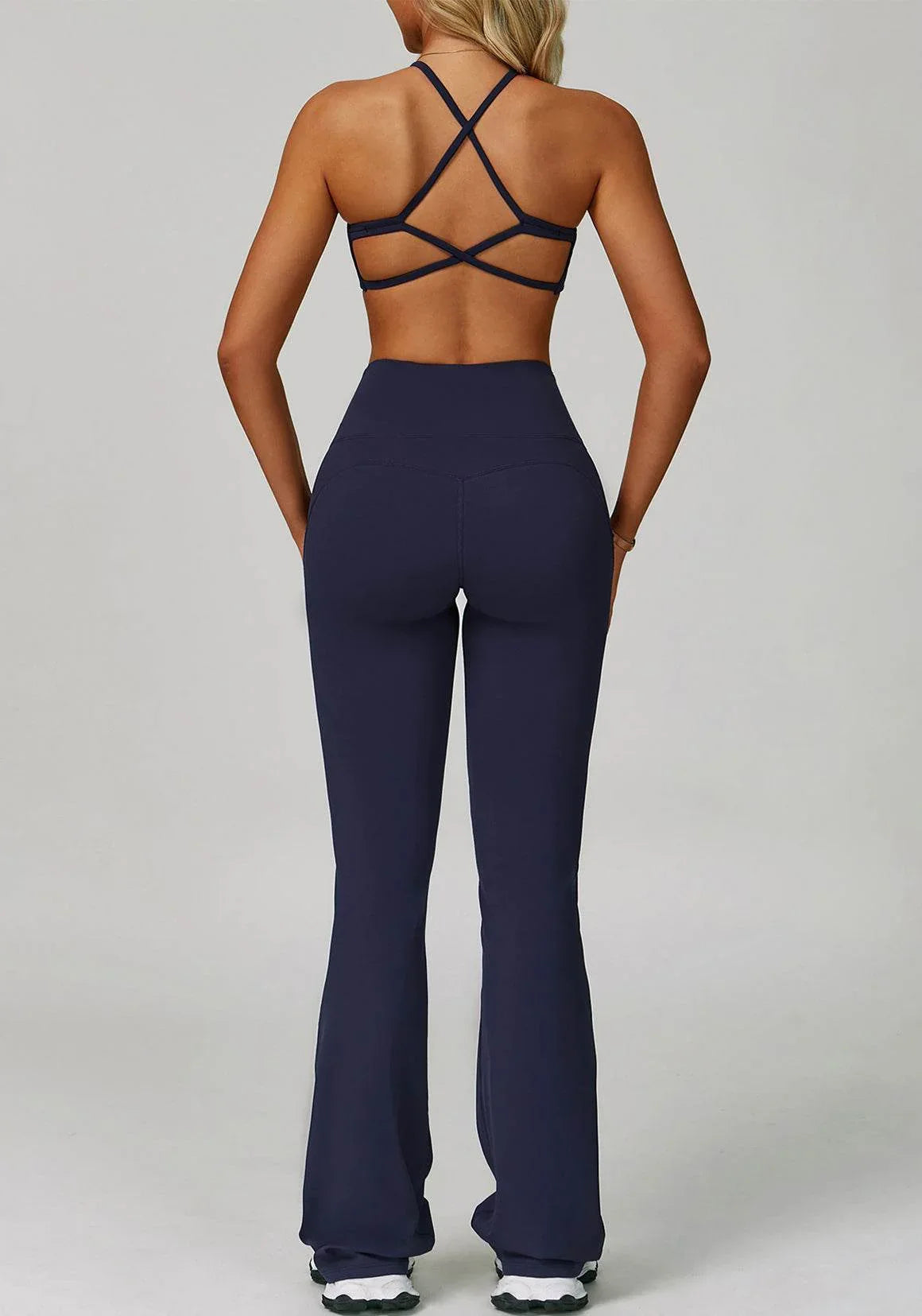 Activewear Set with Cross Back Sports Bra and Flared Pant -