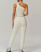 Solid Yoga Set With One shoulder Tank Top and Legging