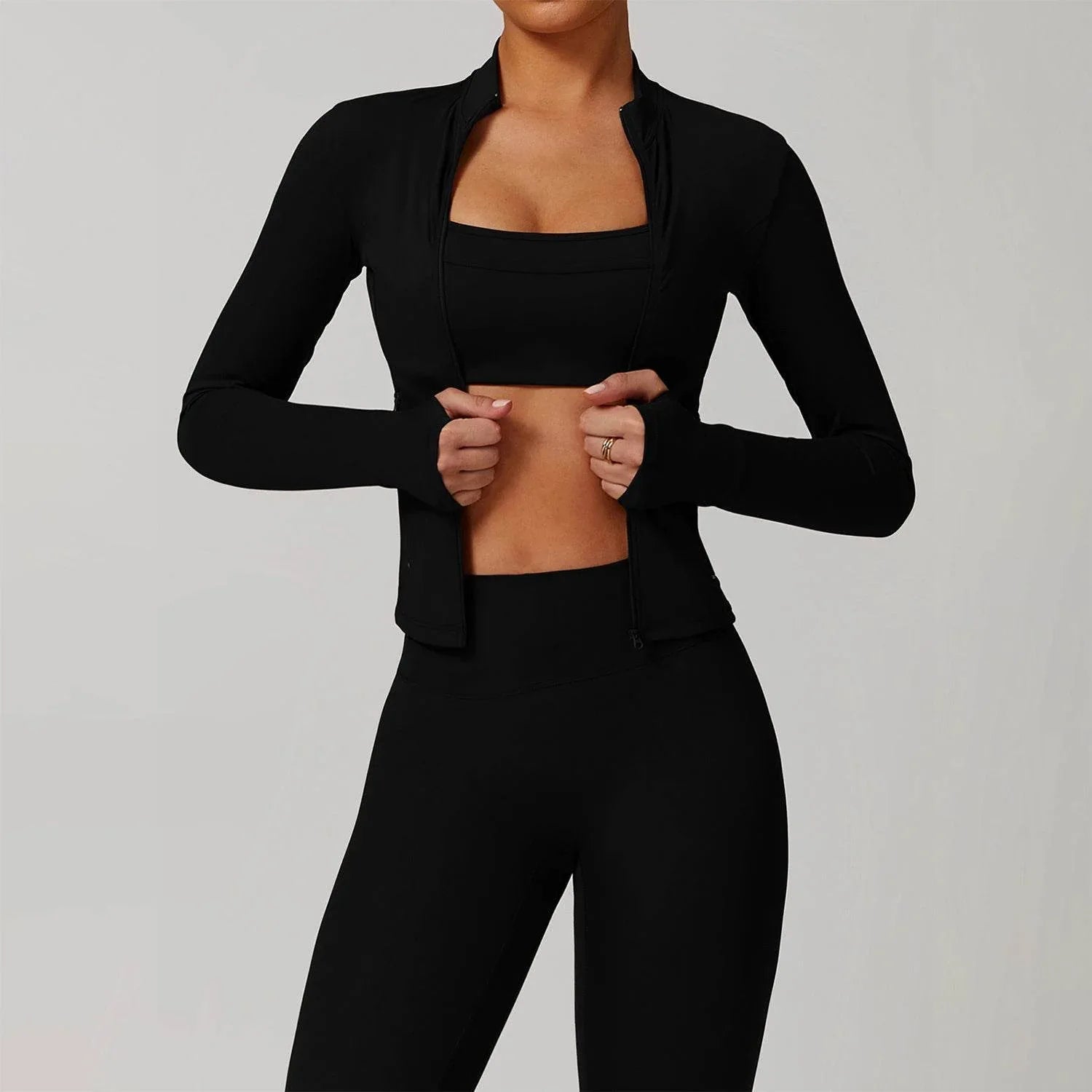 Zip Up Workout Jacket Long Sleeve Athletic Coat with Pockets -