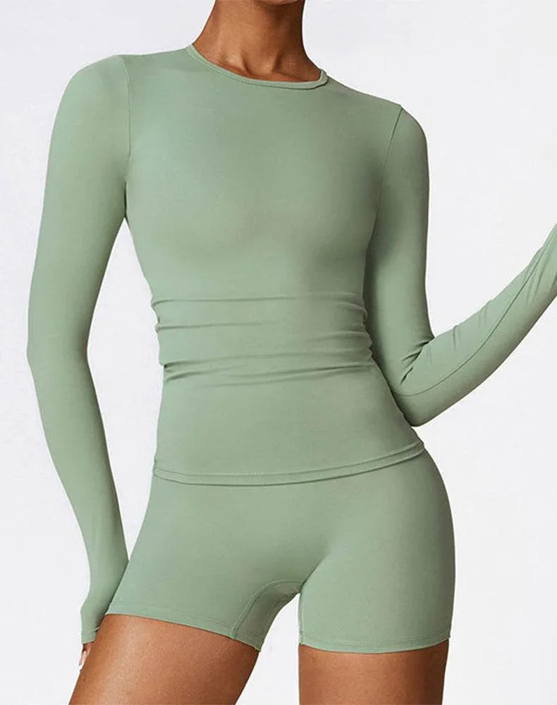Crewneck Long Sleeve Shirt Basic Tees Slim Fit Crop Tops -