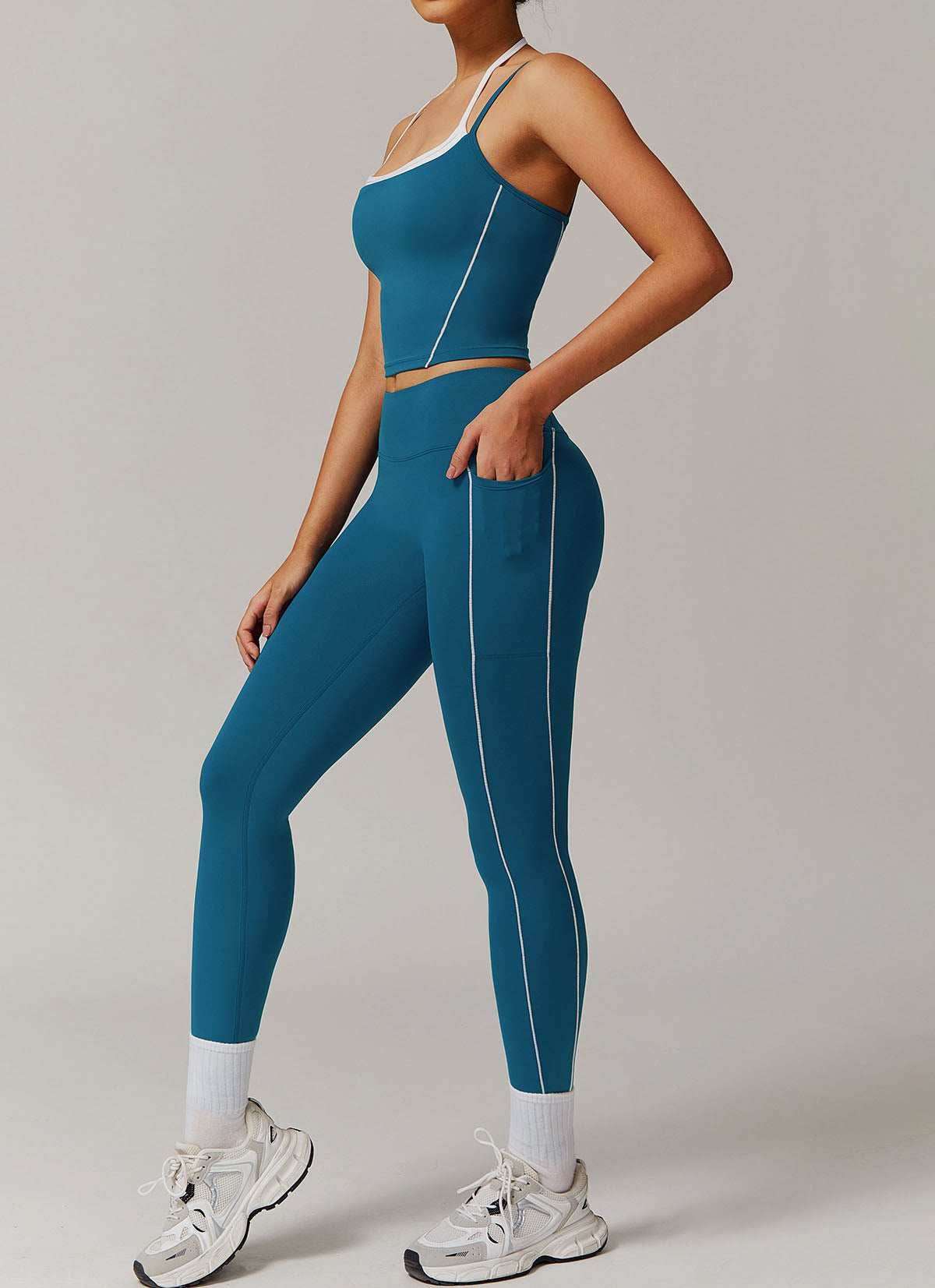 Activewear Set with Double Crossed Tank Top and Legging -