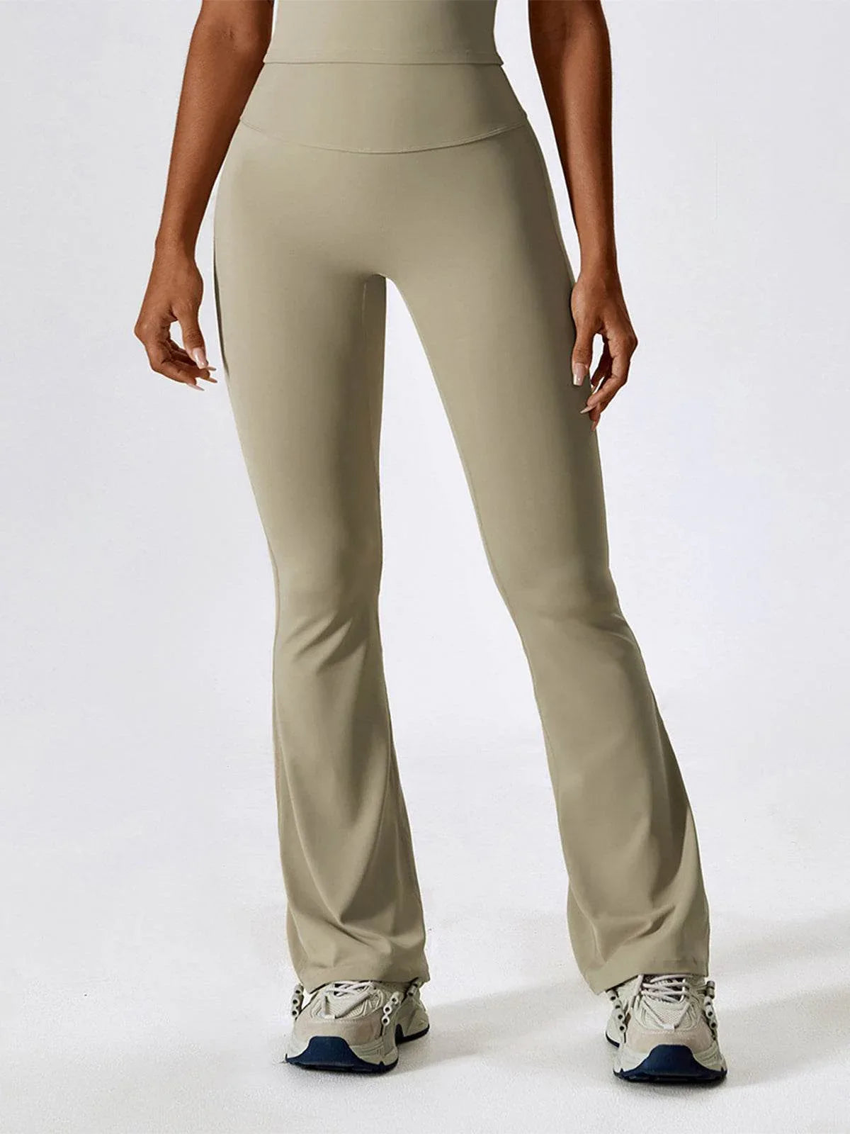 No Front Seam High Waisted Flare Bootcut Yoga Pants - Camel Brown