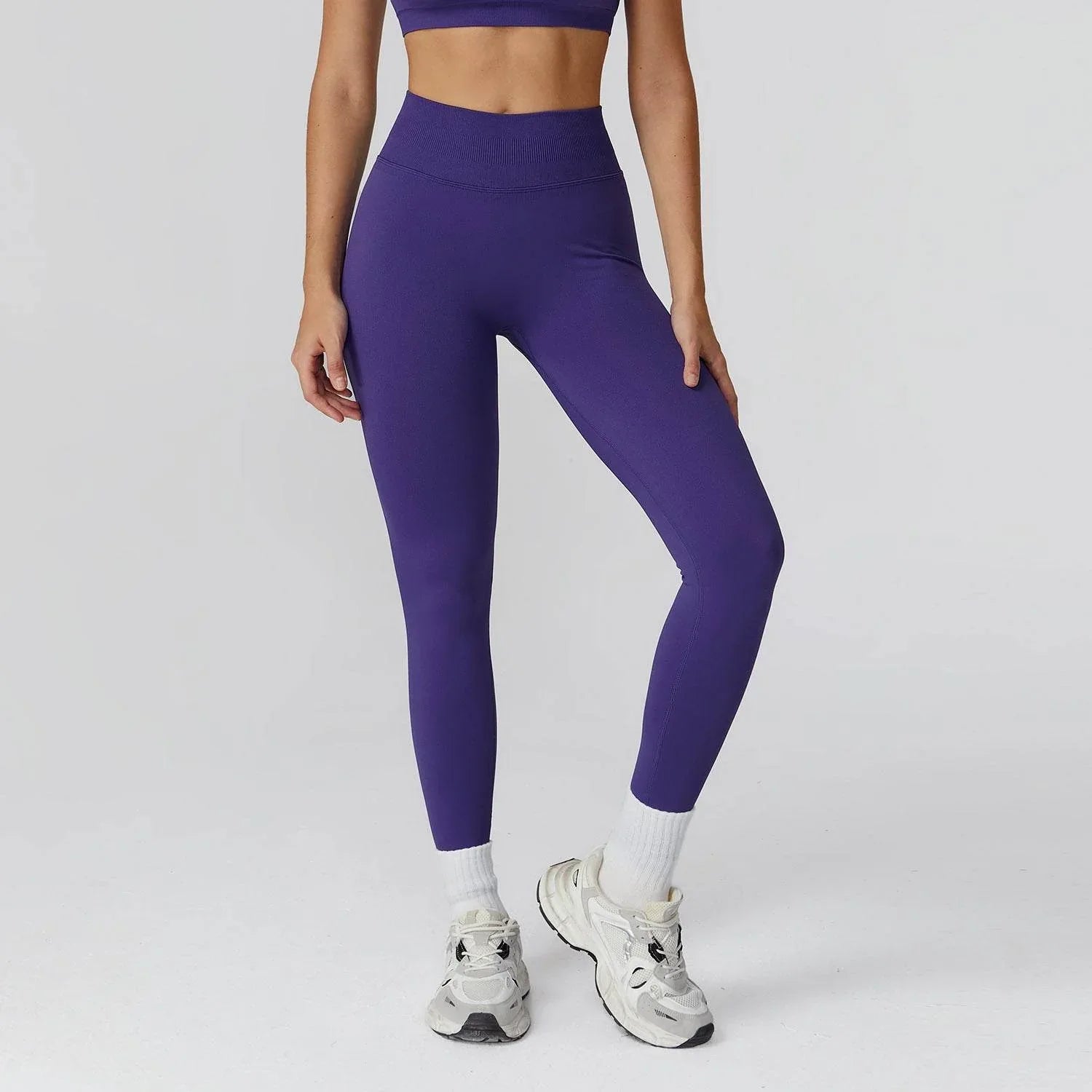 High Waist Workout Leggings Tummy Biker Pants - Navy Blue