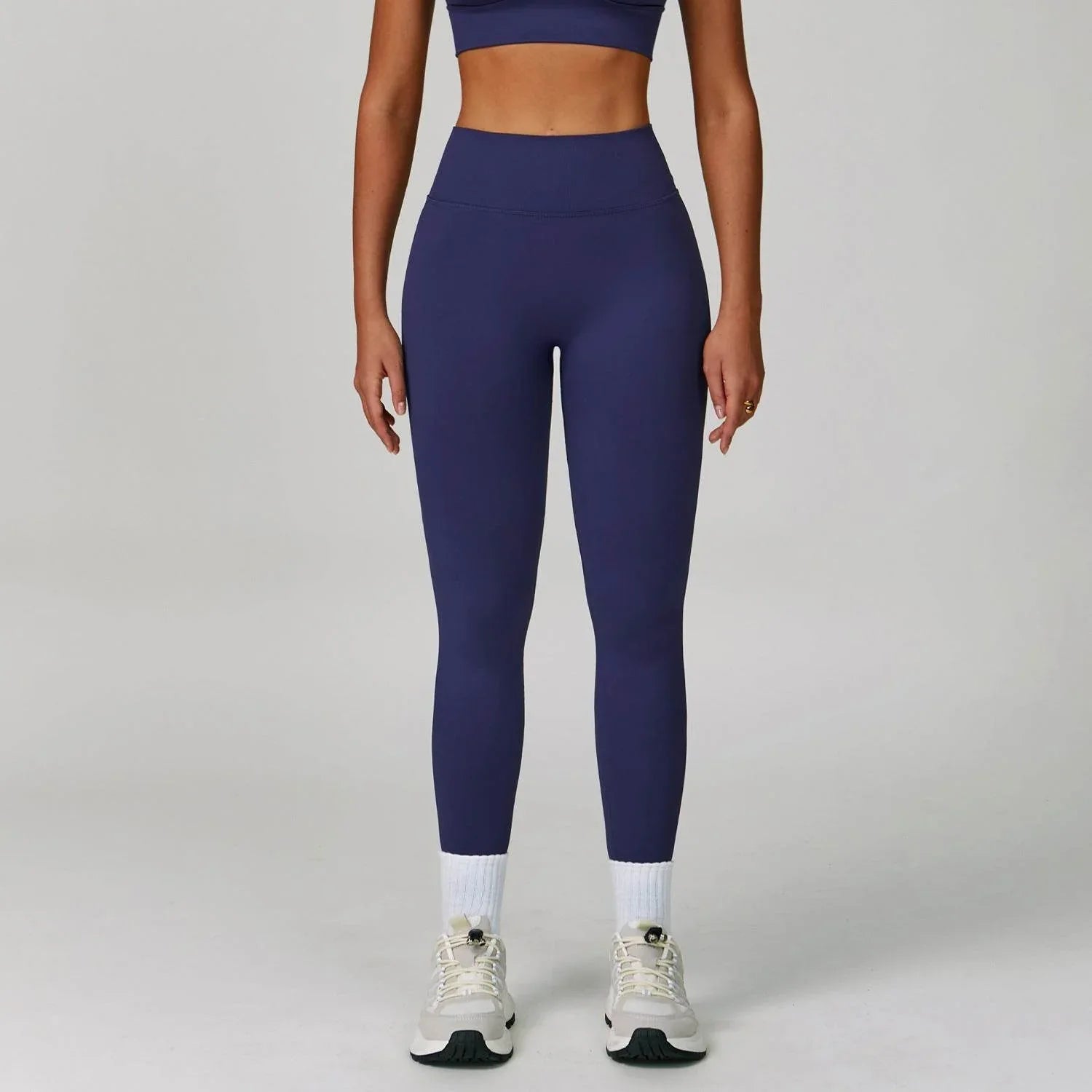 V Back High Waist Biker Legging - Navy Blue