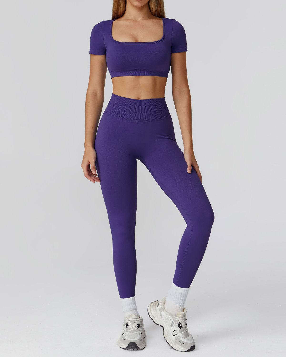 Athletic Wear with Short Sleeve Crop Top and Legging