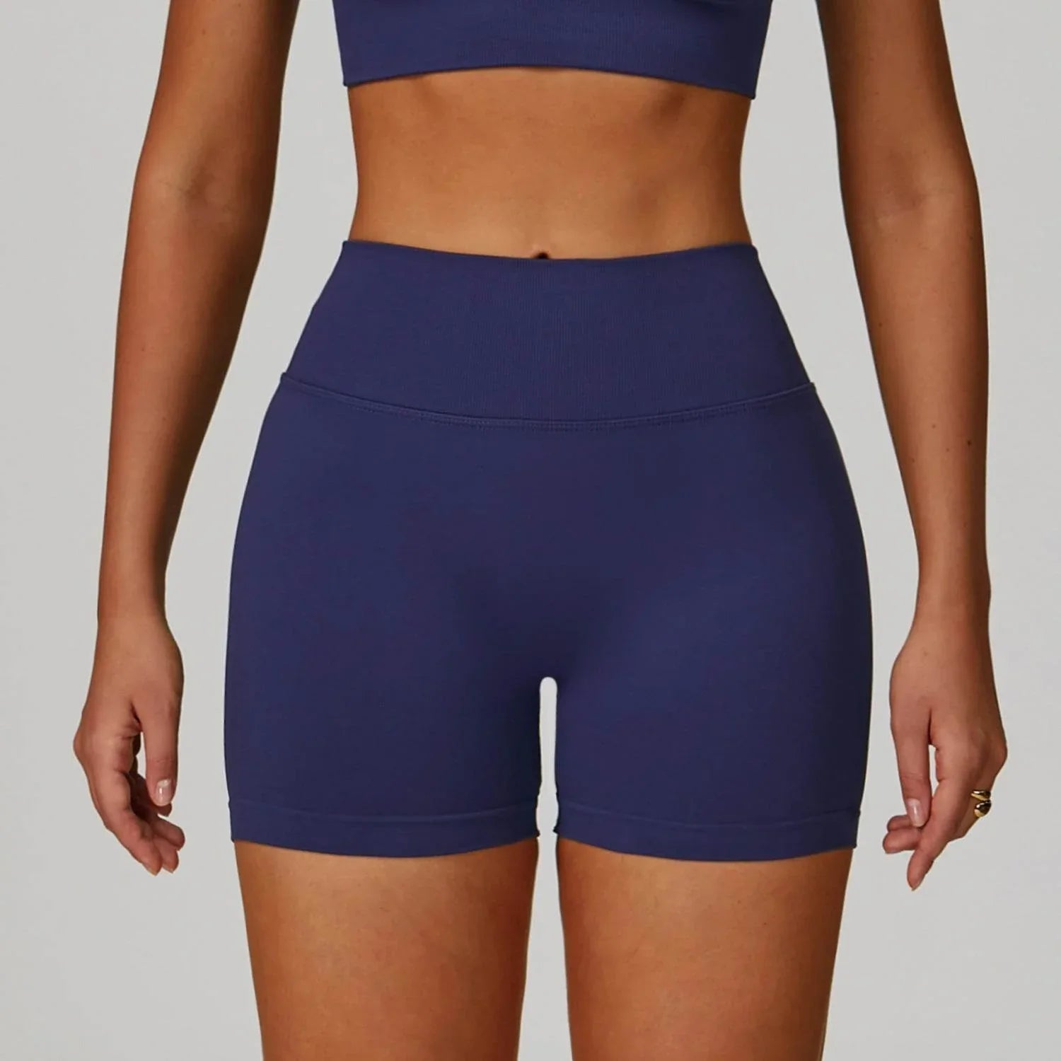 V Back High waist Biker Short - Navy Blue
