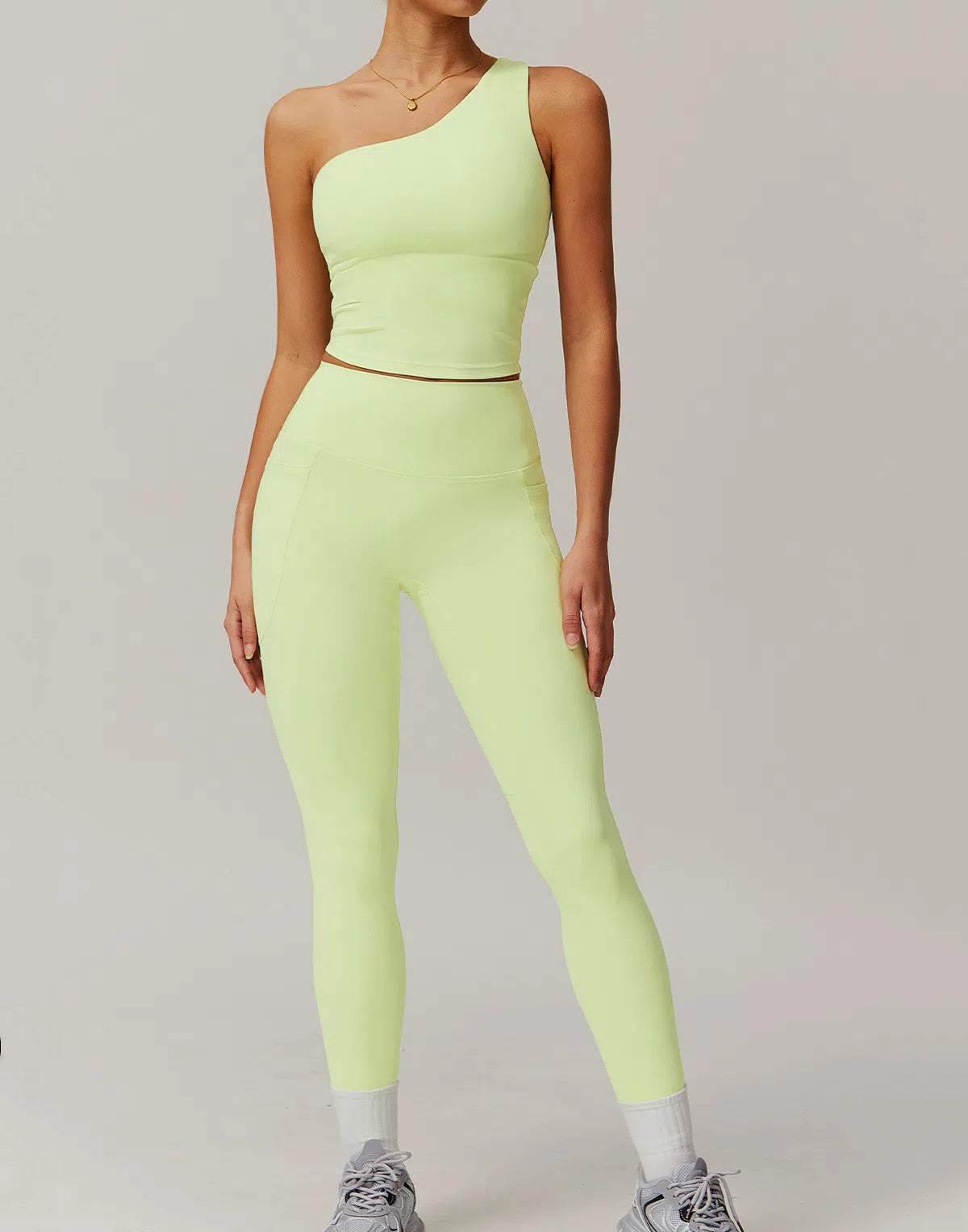 Solid Yoga Set With One shoulder Tank Top and Legging