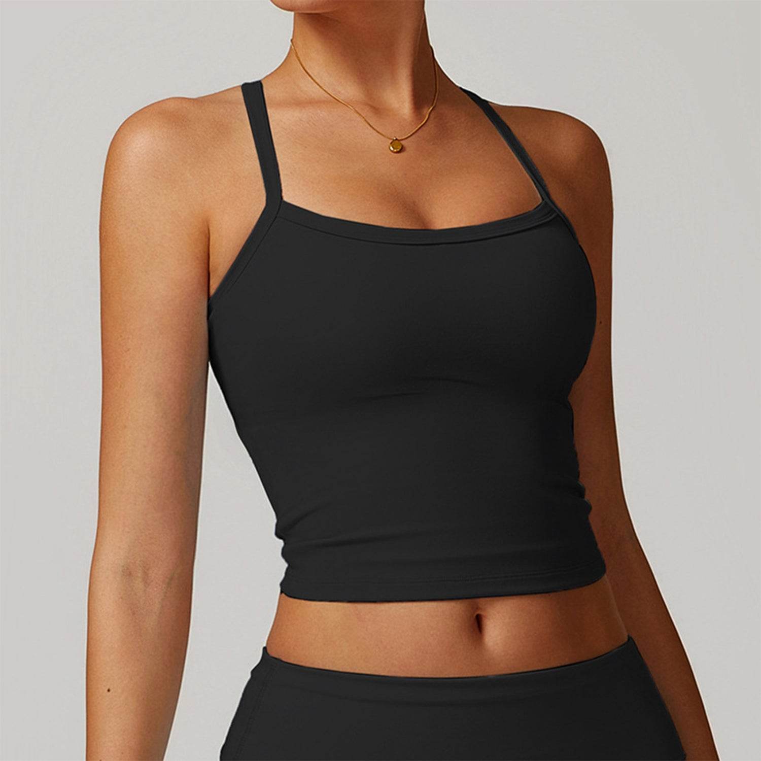 Square Neck Sports Tank Tops Criss Cross Back Longline Cami