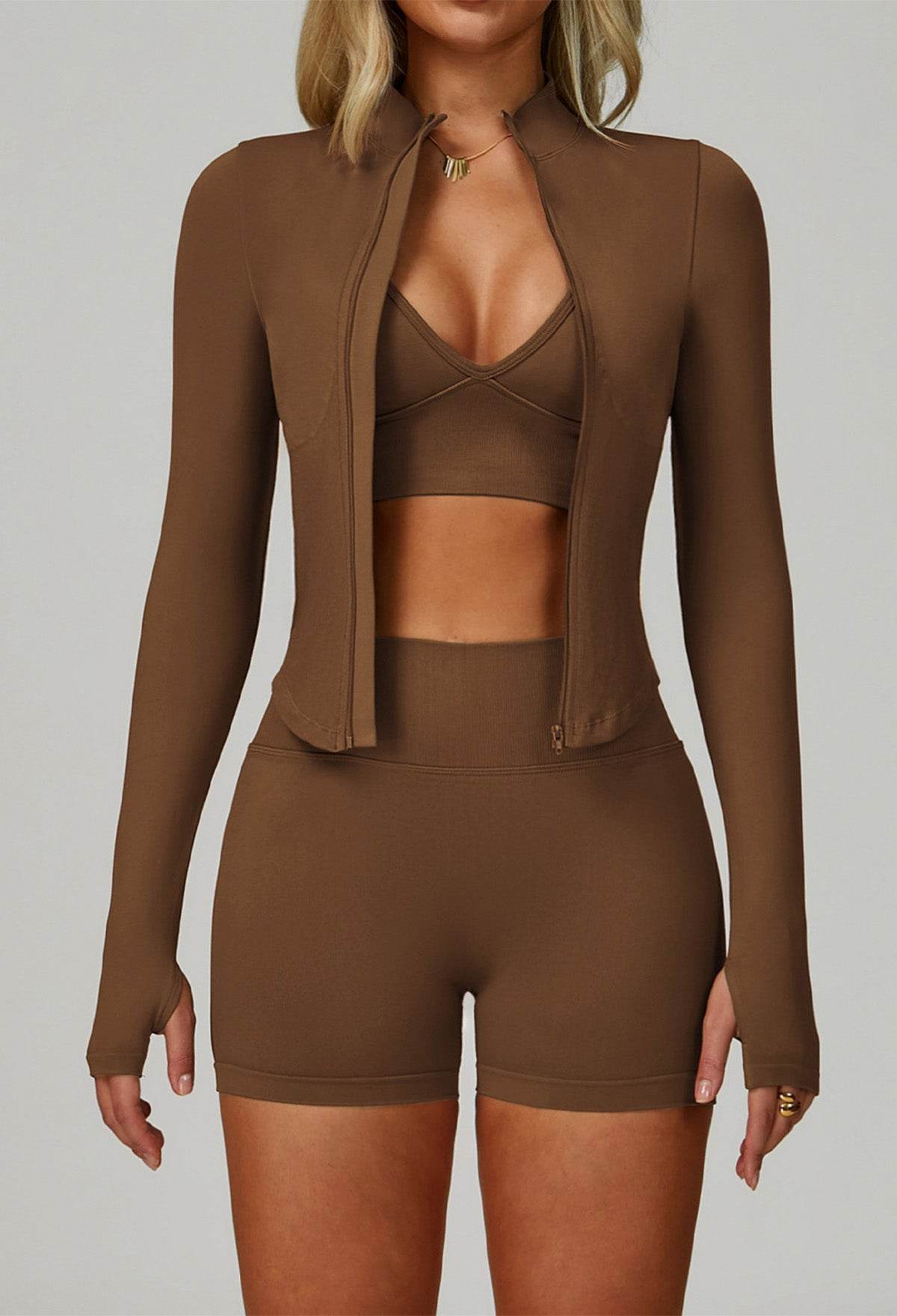 3 Pieces Activewear Set with Bra, Jacket and Short