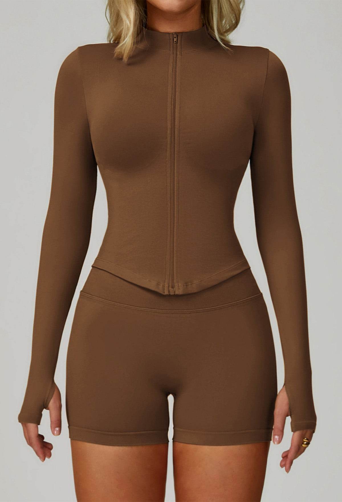 Activewear Set with Full Zip Jacket and Short
