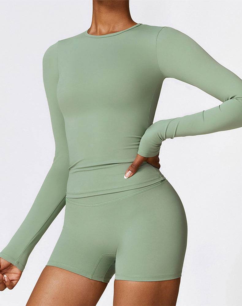 Crewneck Long Sleeve Shirt Basic Tees Slim Fit Crop Tops