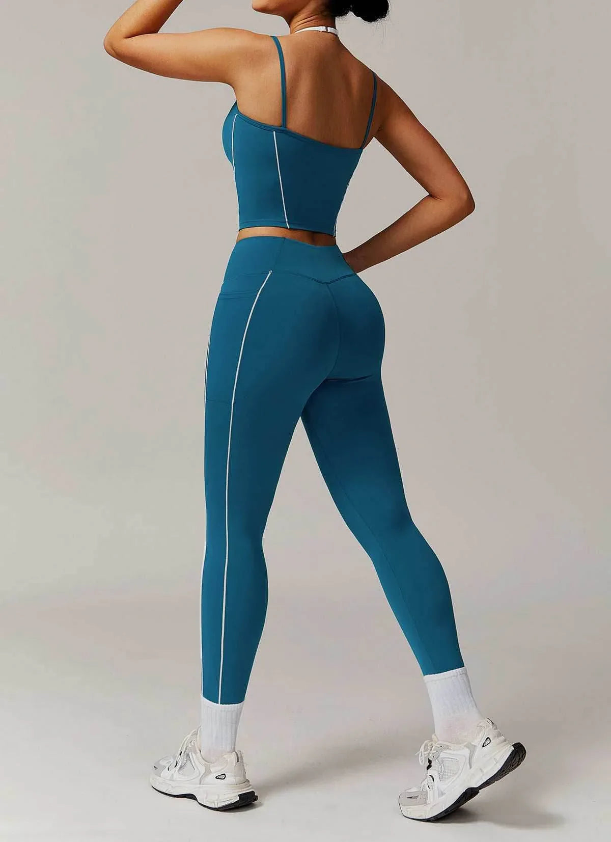 Activewear Set with Double Crossed Tank Top and Legging -
