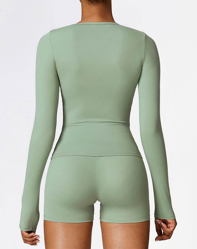 Crewneck Long Sleeve Shirt Basic Tees Slim Fit Crop Tops