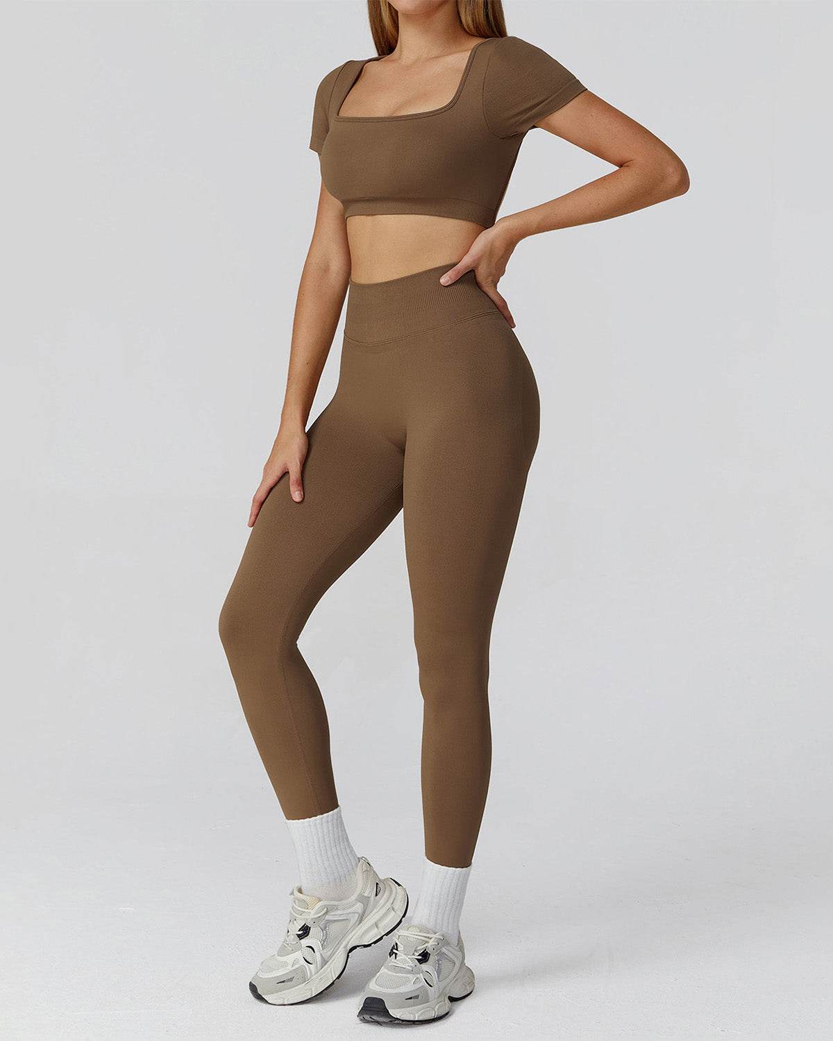 Athletic Wear with Short Sleeve Crop Top and Legging
