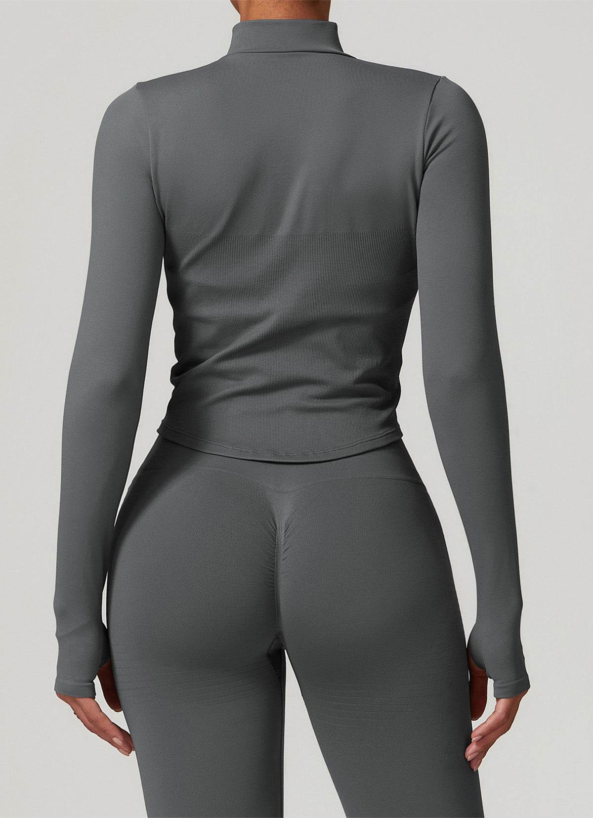 Full Zip Cropped Workout Jacket with Thumb Holes -