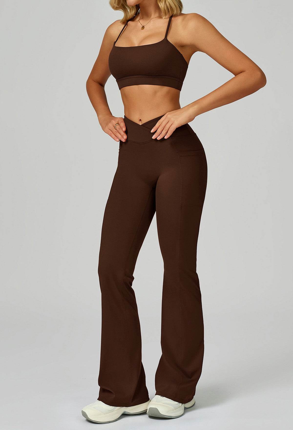 Activewear Set with Cross Back Bra and Flared Pant