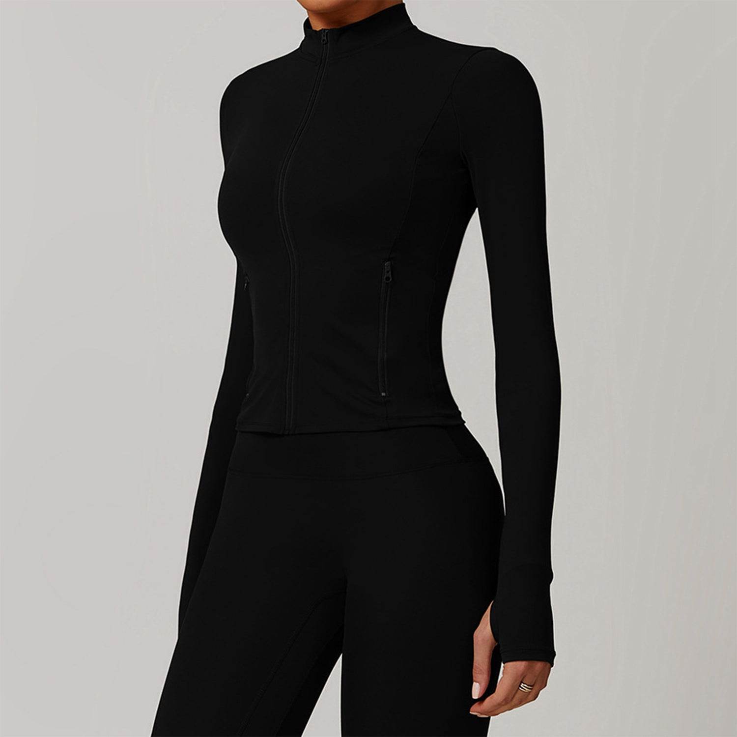 Zip Up Workout Jacket Long Sleeve Athletic Coat with Pockets