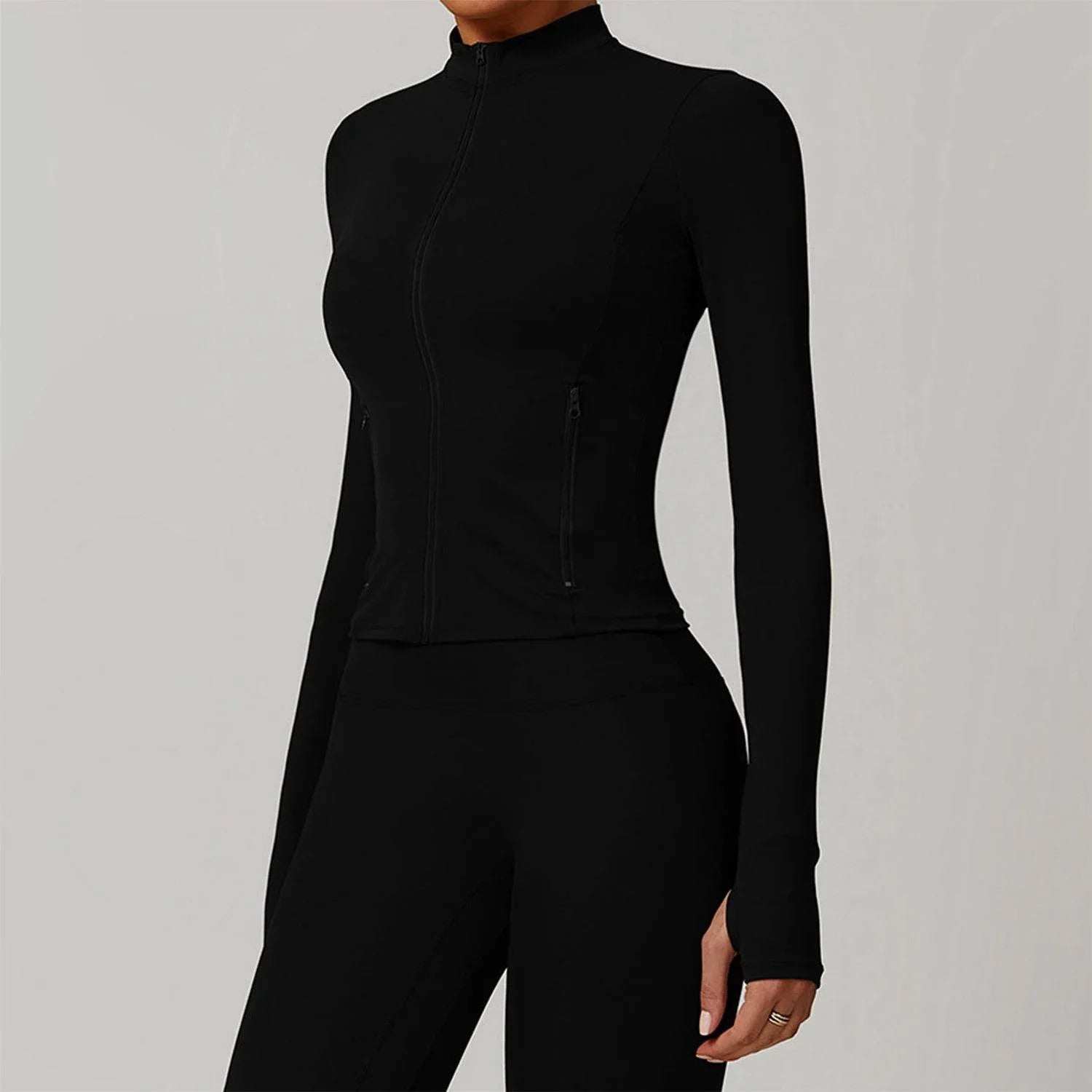 Zip Up Workout Jacket Long Sleeve Athletic Coat with Pockets -