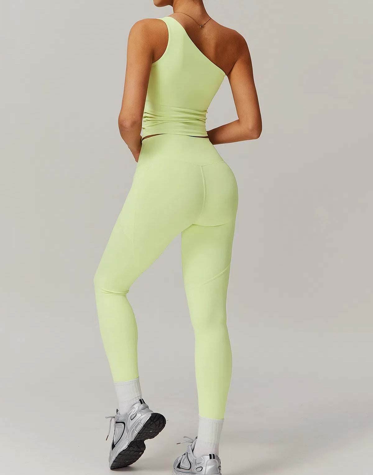 Solid Yoga Set With One shoulder Tank Top and Legging